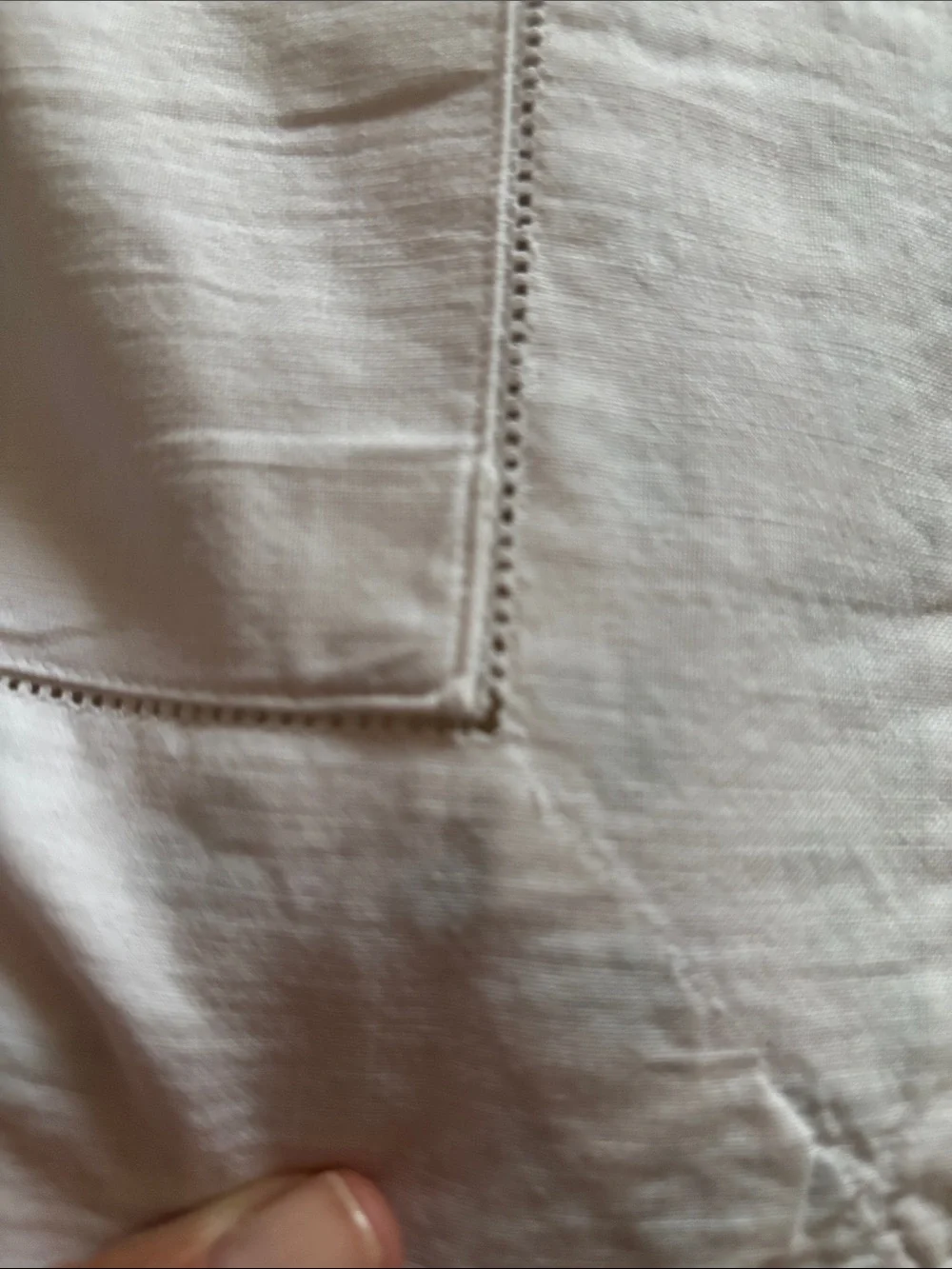 Vintage, 2 Hand Made Embroidered White Pillowcases, Light Blue Scalloped Trim